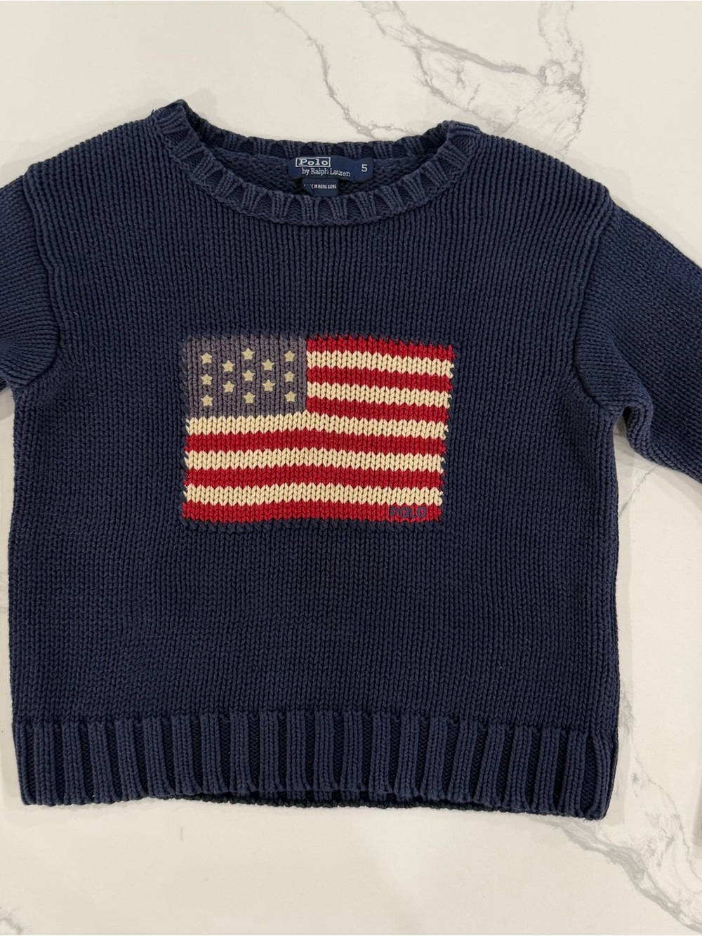 Vintage 90s Polo Ralph Lauren Kids Size 5 The Iconic Flag Cotton Knit Sweater